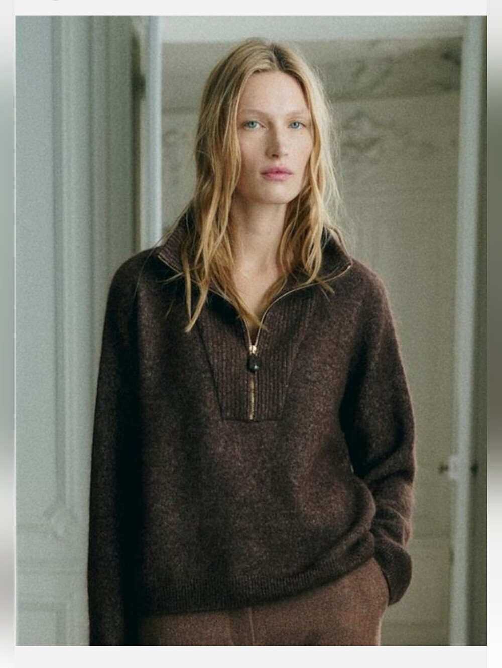 Sezane Tobias Half-Zip Chocolate Brown Sweater Pullover